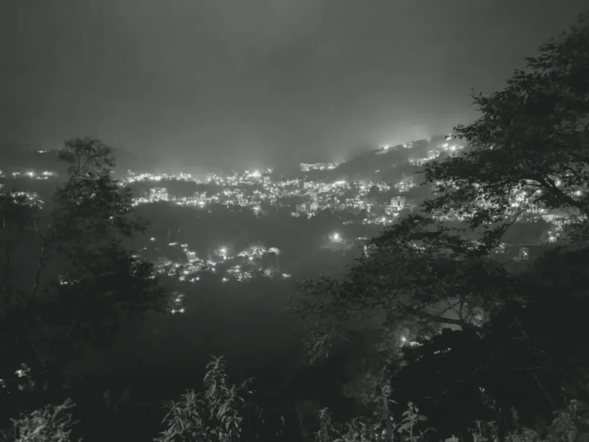 A hillside town lit up at night (toned)